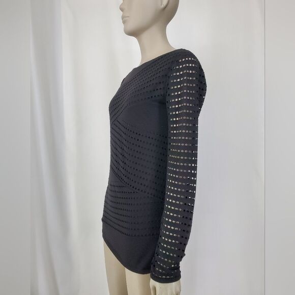 Vince Camuto Black Mesh-Like Long-Sleeve Bandage Top - Picture 7 of 12